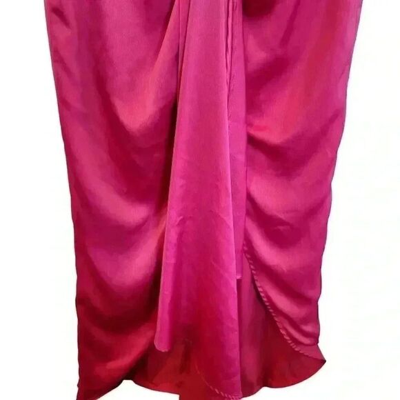 Elle Zeitoune Women's Pink Punch Poly Gathered Waist Midi Patrice Draped Satin L - Picture 8 of 16